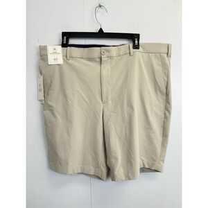 Hart Schaffner Marx Luxury Performance Mens Shorts Size 40 Tan‎ Flat Front NWT